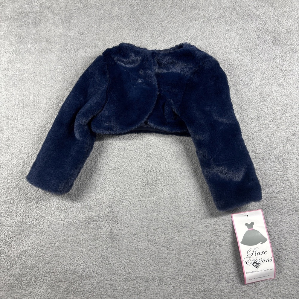 NWT Rare Editions Baby's Bolero Faux Fur Long Sleeve Shrug Navy Blue Size 18M